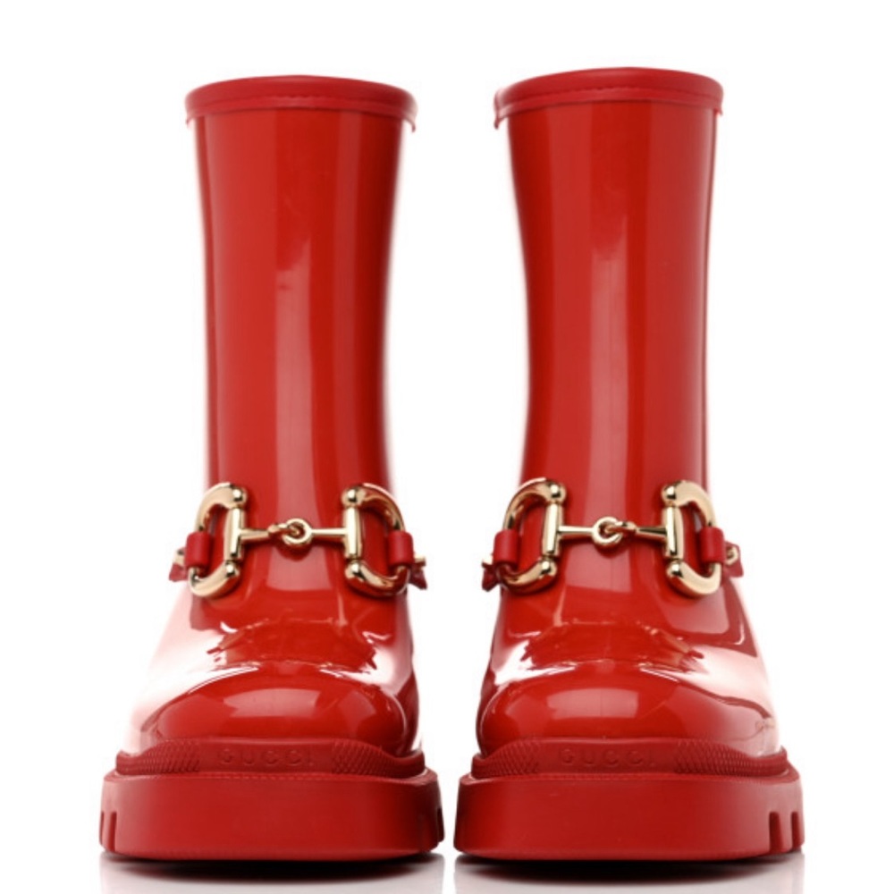 GUCCI Rubber Womens  Ankle Boots Maple Red Size 35 - Picture 3 of 4